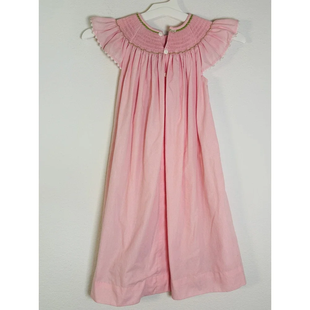 Remember Nguyen Girls Pink Gingham Smocked Bunny Easter Dress Size 4 Flutter